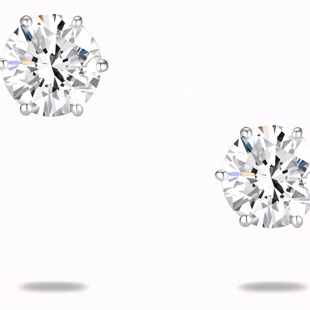 Moissanite Stud Earrings 18k White Gold Brilliant Round Cut Gift Set Bundle 2ct